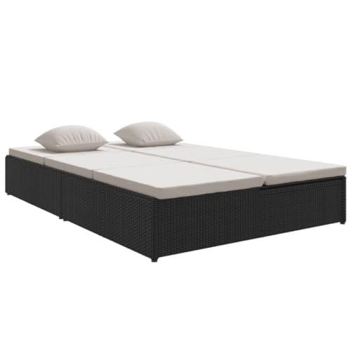 Eleganz Sonnenliege Schwarz mit Auflagen für Garten – PE Rattan & Polyester – Robust & Stilvoll – Perfekt für Outdoor-Entspannung von Eleganz