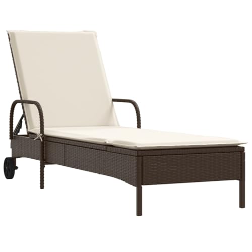 Eleganz Sonnenliege mit Rollen und Auflage aus PE-Rattan & pulverbeschichtetem Stahl - Gartenbett für Terrasse & Balkon - Robust & pflegeleicht von Eleganz