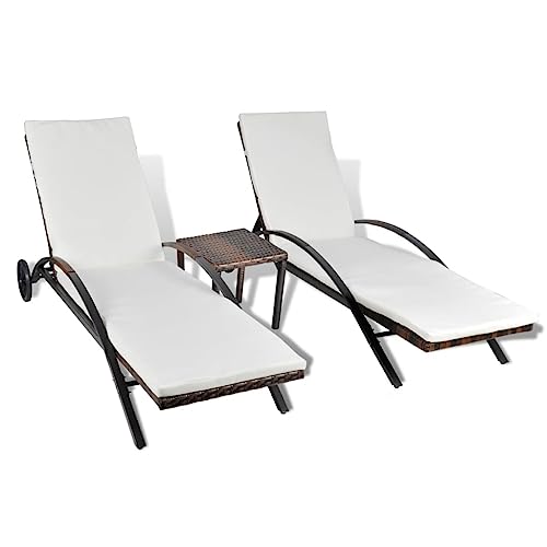 Eleganz Sonnenliegen mit Tisch aus PE-Rattan und pulverbeschichtetem Stahlrahmen - Robustes Gartenbett für Terrasse und Garten - Komfortable Relaxliege mit integriertem Tisch von Eleganz