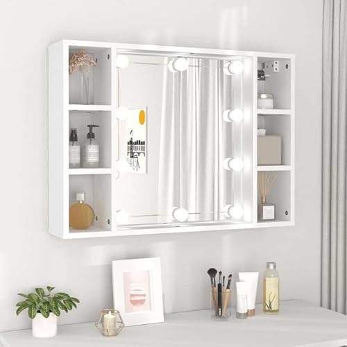 Eleganz Spiegelschrank weiß 76x15x55 cm - Moderner Schminktisch mit Beleuchtung für Wohnzimmer, Schlafzimmer & Bad - Praktische Aufbewahrung & Stimmungslicht von Eleganz