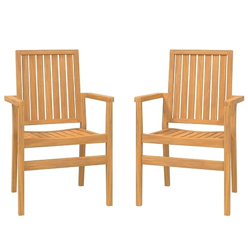 Eleganz Stapelbare Gartenstühle aus massivem Teakholz – 2er Set, wasserbasierte Lasur, langlebig & pflegeleicht – Ideal für Terrasse & Garten von Eleganz