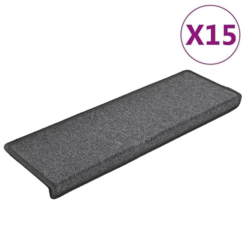 Eleganz Stufenmatten 15 STK. - Teppiche für Treppen & Eingangsbereich - Dunkelgrau, Rechteckiger Rand - 100% Polypropylen - rutschfest & Langlebig von Eleganz