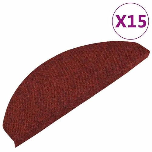 Eleganz Stufenmatten Selbstklebend 15 Stück, Nadelfilz (95% PES, 5% PP) – rutschfeste Treppenmatten für Inneneinsatz, 65x22,5x3,5 cm, Rot – Langlebig & Sicher für Haushalt von Eleganz