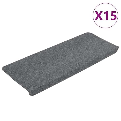 Eleganz Stufenmatten Selbstklebend 15 Stück - Nadelfilz Teppiche (95% PES, 5% PP) - Grau, 65x24,5x3,5 cm - rutschfeste Treppenmatten für sichere Stufen von Eleganz