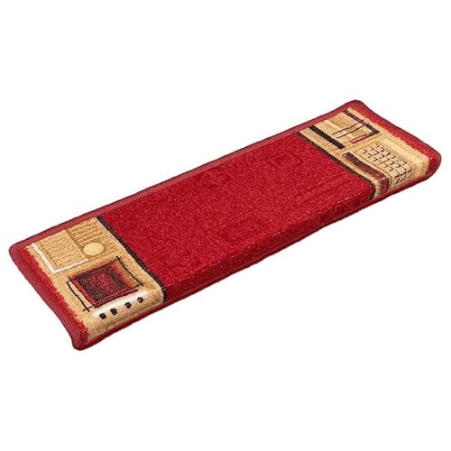 Eleganz Stufenmatten Selbstklebend 5 STK. 65x21x4 cm Rot - 100% Polyamid, Getuftet - rutschfest & Langlebig - Ideal für Treppen & Eingangsbereiche von Eleganz