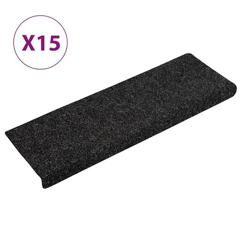 Eleganz Stufenmatten selbstklebend 15 Stück - Teppiche aus Nadelvlies (100% Polypropylen) - Schwarz mit rechteckigem Rand - rutschfest & langlebig für Treppen, Eingangsbereich & Haushalt von Eleganz