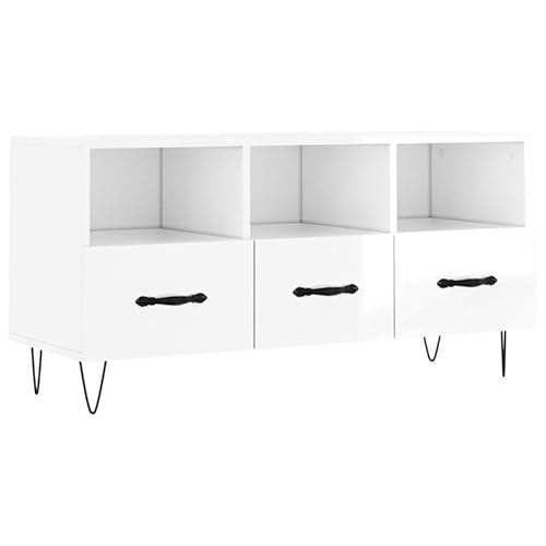 Eleganz TV-Schrank Hochglanz-Weiß 102x36x50 cm aus Holzwerkstoff und Eisen - Moderner Lautsprecher-Ständer für Wohnzimmer und Home-Entertainment von Eleganz