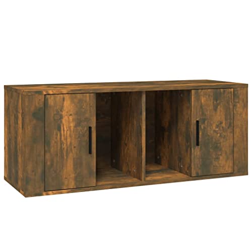 Eleganz TV-Schrank Räuchereiche 100x35x40 cm aus Holzwerkstoff - Moderner Lautsprecher-Schrank für Wohnzimmer, langlebig & platzsparend von Eleganz