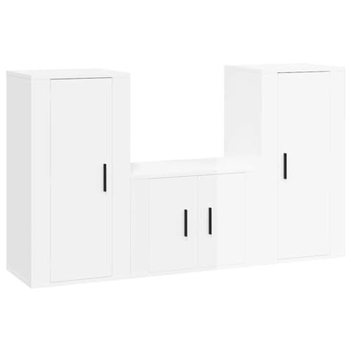 Eleganz TV-Schrank-Set 3-TLG. Hochglanz-Weiß aus Holzwerkstoff - Modernes Design für Wohnzimmer, Kompakt & Stauraumoptimiert von Eleganz