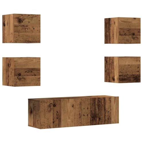 Eleganz TV-Schrank-Set 5-TLG. Wandmontage Altholz-Optik Holzwerkstoff - Modernes Lautsprechersystem für Wohnzimmer, langlebig & platzsparend von Eleganz