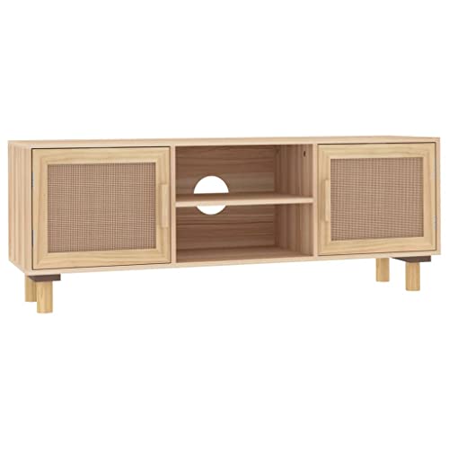 Eleganz TV-Schrank aus Massivholz Kiefer & Natur-Rattan, 105x30x40 cm - Moderner Lautsprecher-Schrank für Wohnzimmer, Langlebig & Stilvoll von Eleganz