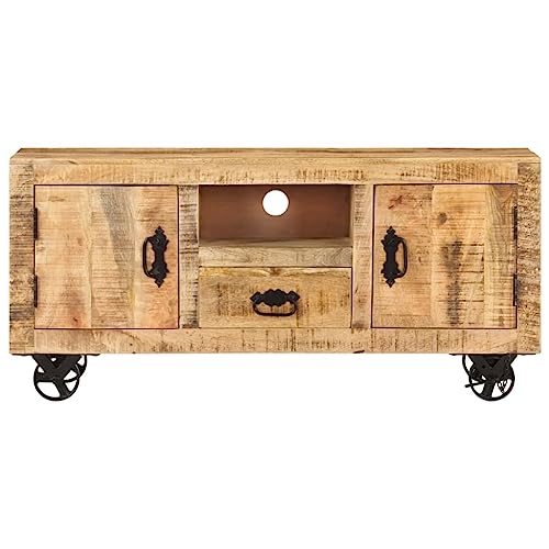 Eleganz TV-Schrank aus massivem und rauem Mangoholz 110x30x50 cm - Moderner Lautsprecher-Ständer mit Matter Oberfläche für Wohnzimmer von Eleganz