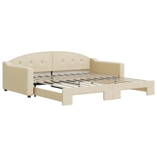 Eleganz Tagesbett Ausziehbar 100x200 cm Creme Stoff - Platzsparendes Gästebett mit Unterbau, Komfortabel & Langlebig für Gastzimmer und kleine Räume von Eleganz