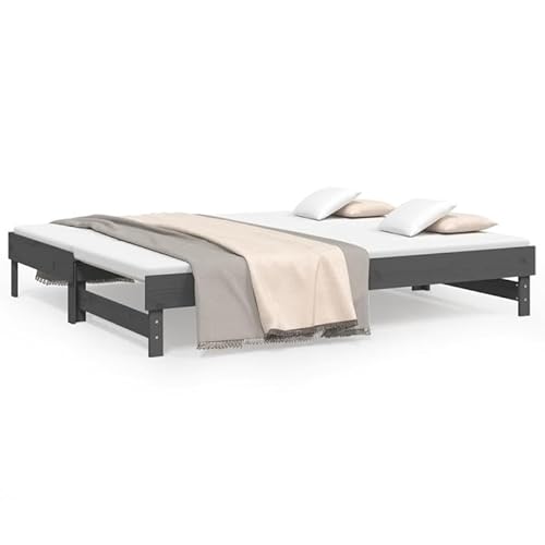 Eleganz Tagesbett Ausziehbar Grau 2X(100x200) cm - Massivholz Kiefer für Gastzimmer & Kinderzimmer - Platzsparend & Langlebig von Eleganz