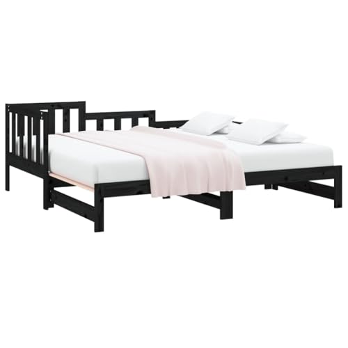 Eleganz Tagesbett Ausziehbar Schwarz 2X(90x190) cm Massivholz Kiefer – Platzsparendes Kinderbett oder Gästebett mit 2 Ausziehbaren Liegeflächen aus Nachhaltigem Kiefernholz von Eleganz