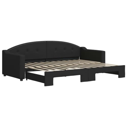 Eleganz Tagesbett Ausziehbar Schwarz 80x200 cm Stoff – Platzsparendes Gästebett mit hochwertigem Stoffbezug für Wohnzimmer oder Schlafzimmer, ideal für kleine Räume von Eleganz