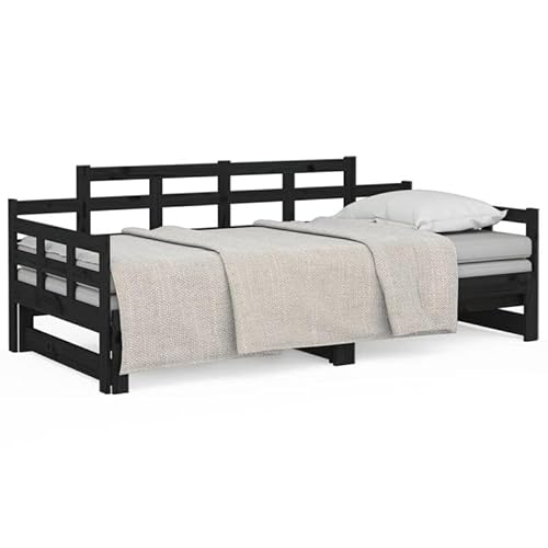 Eleganz Tagesbett Ausziehbar Schwarz Massivholz Kiefer 90x200 cm - Platzsparendes Kinder- oder Gästebett mit 2 Schlafflächen, Langlebig & Stabil für kleine Räume von Eleganz