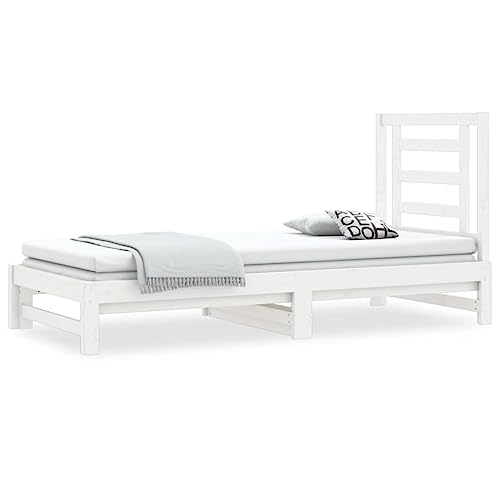 Eleganz Tagesbett Ausziehbar Weiß 2X(90x200) cm Massivholz Kiefer - Kinderbett & Gästebett mit Stauraum für kleine Räume | Langlebig & Natürlich von Eleganz