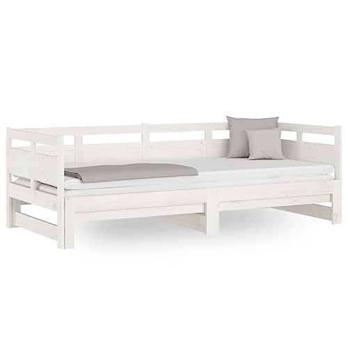 Eleganz Tagesbett Ausziehbar Weiß Massivholz Kiefer 2X(90x190) cm – Platzsparendes Kinder- oder Gästebett mit 2 Liegeflächen | Langlebiges Kiefernholz | Ideal für kleine Räume von Eleganz