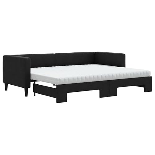 Eleganz Tagesbett Ausziehbar mit Matratzen 80x200 cm Schwarz Stoff – Platzsparendes Gästebett für kleine Räume & Wohnungen, Bequeme Schlafgelegenheit mit Hochwertiger Matratze von Eleganz