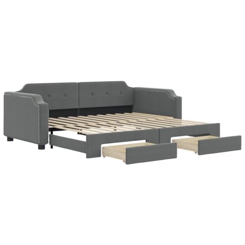 Eleganz Tagesbett Ausziehbar mit Schubladen 90x190 cm - Platzsparendes Gästebett in Dunkelgrau mit Stoffbezug für Wohnzimmer, Schlafzimmer & Kinderzimmer von Eleganz