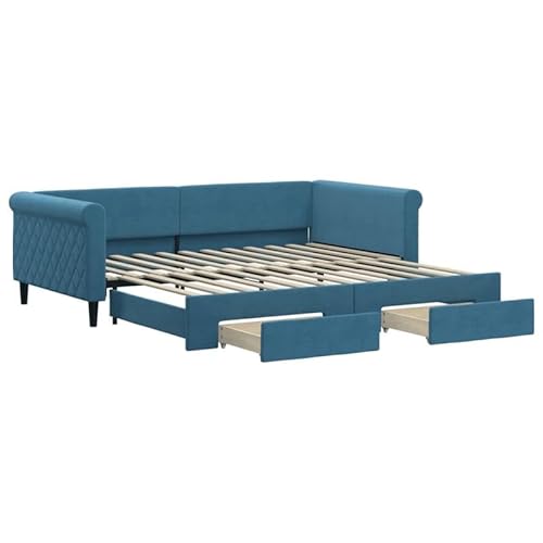 Eleganz Tagesbett Ausziehbar mit Schubladen Blau 100x200 cm Samt – Praktisches Bett mit Stauraum für kleine Räume, Hochwertiger Samtstoff & Verstellbare Größe Eleganz Tagesbett Ausziehbar mit Schubladen Blau 100x200 cm Samt – Praktisches Bett mit Stauraum für kleine Räume, Hochwertiger Samtstoff & Verstellbare Größe von Eleganz
