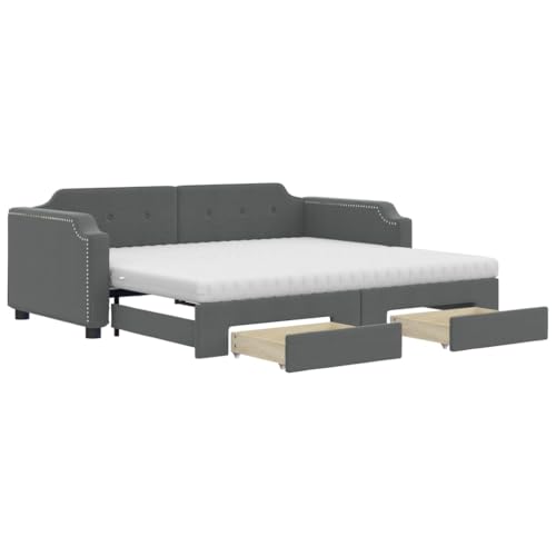Eleganz Tagesbett Ausziehbar mit Schubladen - Dunkelgrau 80x200 cm Stoff - Platzsparendes Bett mit Stauraum für kleine Räume - Modernes Design für Wohnzimmer oder Schlafzimmer von Eleganz