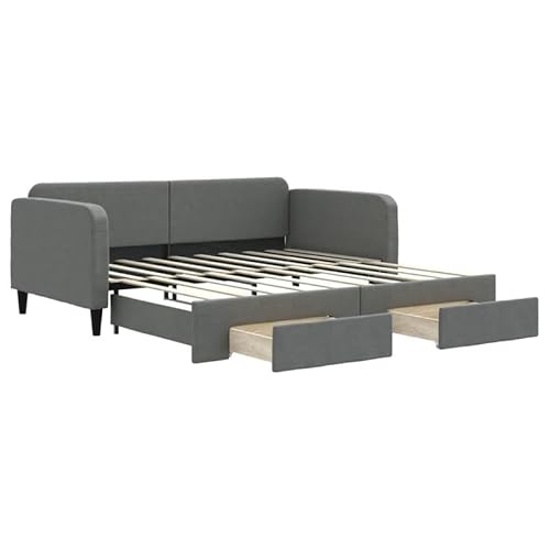 Eleganz Tagesbett Ausziehbar mit Schubladen - Dunkelgrau 90x190 cm Stoff - Platzsparendes Gästebett mit Stauraum für kleine Räume - Komfortabel & Langlebig von Eleganz