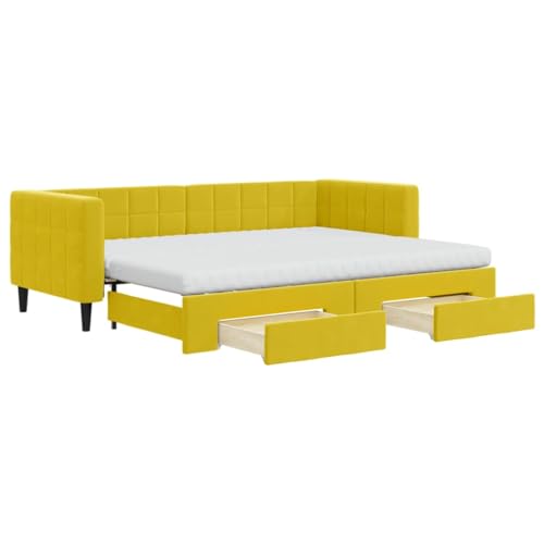 Eleganz Tagesbett Ausziehbar mit Schubladen - Gelb 80x200 cm Samt - Platzsparendes Kinderbett oder Gästebett mit Stauraum für kleine Räume Eleganz Tagesbett Ausziehbar mit Schubladen - Gelb 80x200 cm Samt - Platzsparendes Kinderbett oder Gästebett mit Stauraum für kleine Räume von Eleganz
