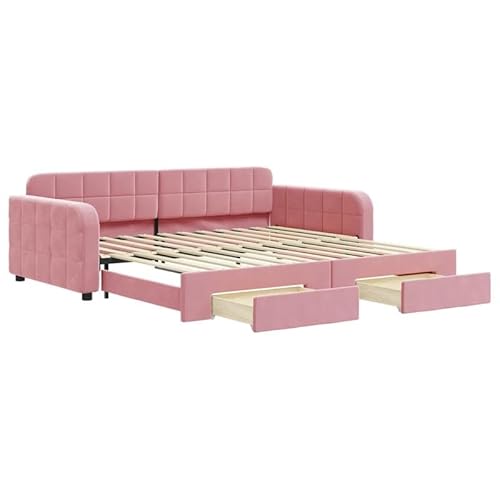 Eleganz Tagesbett Ausziehbar mit Schubladen Rosa 100x200 cm Samt - Kinderbett & Gästebett mit Stauraum - Platzsparend für kleine Räume von Eleganz