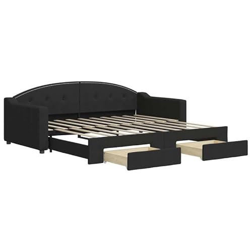 Eleganz Tagesbett Ausziehbar mit Schubladen Schwarz 90x190 cm Stoff - Platzsparendes Gästebett mit Stauraum für kleine Räume & praktische Schlafgelegenheit von Eleganz