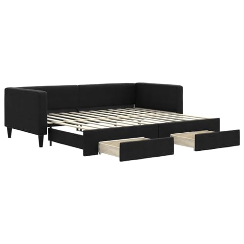 Eleganz Tagesbett Ausziehbar mit Schubladen Schwarz 90x200 cm - Platzsparendes Bett mit Stoffbezug für Gäste- oder Kinderzimmer, Moderne Schlafmöbel für kleine Räume von Eleganz