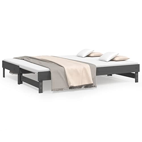 Eleganz Tagesbett ausziehbar Grau 2X(80x200) cm aus Massivholz Kiefer - Platzsparendes Kinderbett oder Gästebett für kleine Räume - Langlebig und stabil von Eleganz