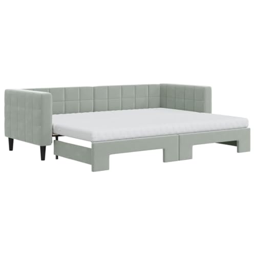 Eleganz Tagesbett ausziehbar mit Matratzen 80x200 cm hellgrau Samt - Platzsparendes Gästebett für kleine Räume & komfortable Schlafmöglichkeit von Eleganz