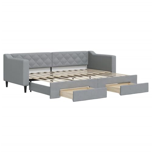 Eleganz Tagesbett ausziehbar mit Schubladen | 80x200 cm hellgrau Stoff | Platzsparendes Gästebett für kleine Räume | Komfortables Schlafen für Besucher von Eleganz