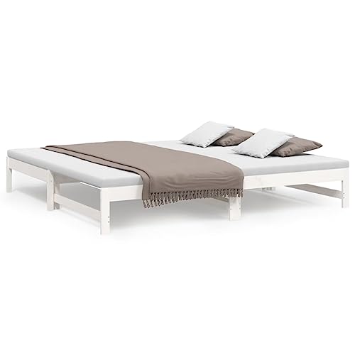 Eleganz Tagesbett ausziehbar weiß 2X(90x200) cm aus Massivholz Kiefer - Kinderbett & Gästebett mit Platzunterbau - Langlebig & Natürlich von Eleganz