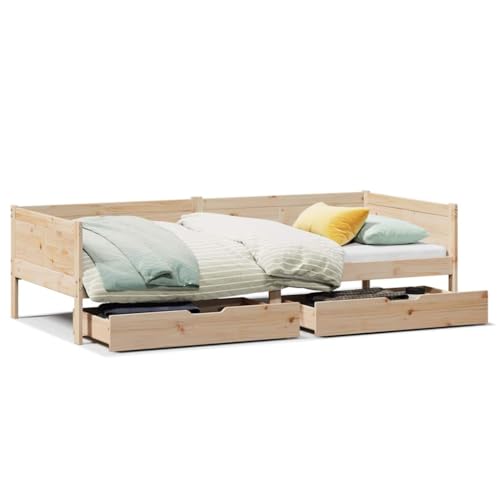 Eleganz Tagesbett mit 2 Schubladen 80x200 cm aus Massivholz Kiefer – Platzsparendes Kinderbett oder Gästebett mit Stauraum für kleine Räume von Eleganz