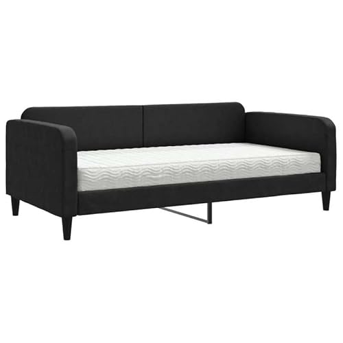 Eleganz Tagesbett mit Matratze 100x200 cm Schwarz Stoff - Bequemes Schlafsofa für Gastzimmer, Wohnzimmer oder Büro - Langlebig & Platzsparend Eleganz Tagesbett mit Matratze 100x200 cm Schwarz Stoff - Bequemes Schlafsofa für Gastzimmer, Wohnzimmer oder Büro - Langlebig & Platzsparend von Eleganz