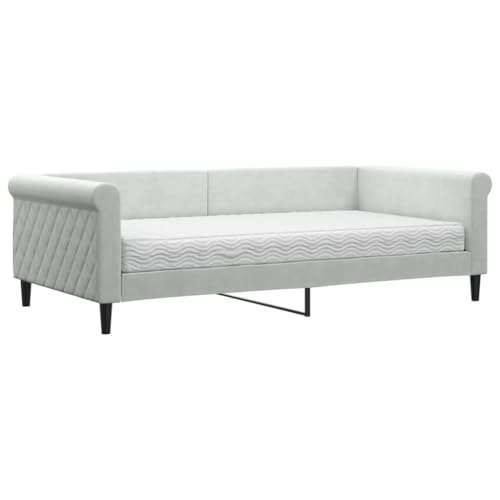 Eleganz Tagesbett mit Matratze 100x200 cm hellgrau Samt - Modernes Tagesbett für Wohnzimmer oder Gastzimmer, komfortabel & platzsparend, ideal für kleine Räume Eleganz Tagesbett mit Matratze 100x200 cm hellgrau Samt - Modernes Tagesbett für Wohnzimmer oder Gastzimmer, komfortabel & platzsparend, ideal für kleine Räume von Eleganz