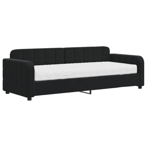 Eleganz Tagesbett mit Matratze 80x200 cm - Modernes Schlafsofa in Samt Schwarz, Platzsparend & Bequem für Gäste oder Kleine Räume von Eleganz