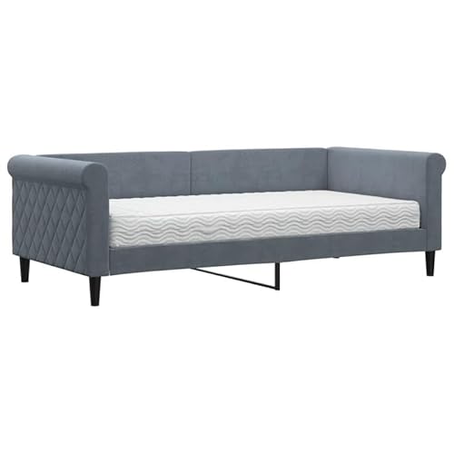 Eleganz Tagesbett mit Matratze 90x190 cm Dunkelgrau Samt – Modernes Gästebett für kleine Räume & Wohnungen, Platzsparend & Bequem – Ideal für Gastzimmer & Studenten von Eleganz