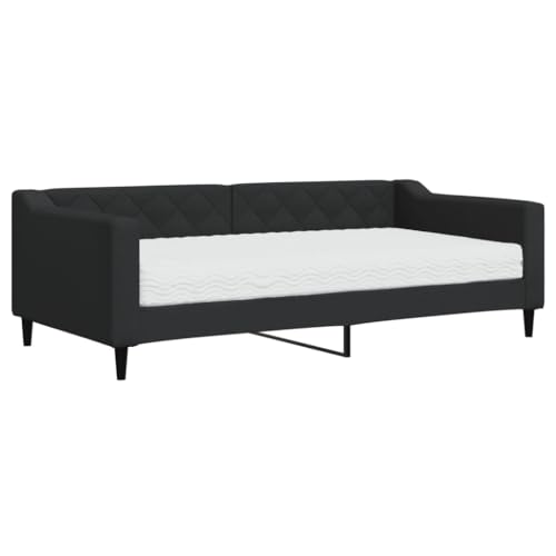 Eleganz Tagesbett mit Matratze 90x190 cm Schwarz Stoff - Modernes & Platzsparendes Gästebett für Wohnung oder Büro - Komfortabel & Langlebig von Eleganz
