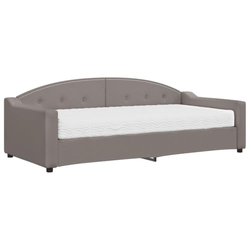 Eleganz Tagesbett mit Matratze 90x200 cm Taupe Stoff - Bequemes Gästebett für kleine Räume, langlebig & platzsparend - Ideal für Besucher oder Teenager von Eleganz