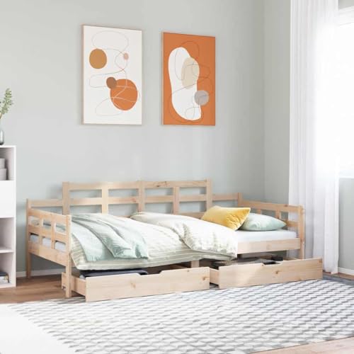 Eleganz Tagesbett mit Schubladen 80x200 cm aus Massivholz Kiefer - Platzsparendes Kinderbett oder Gästebett mit Stauraum - Langlebiges Naturholz für sicheres Schlafen von Eleganz
