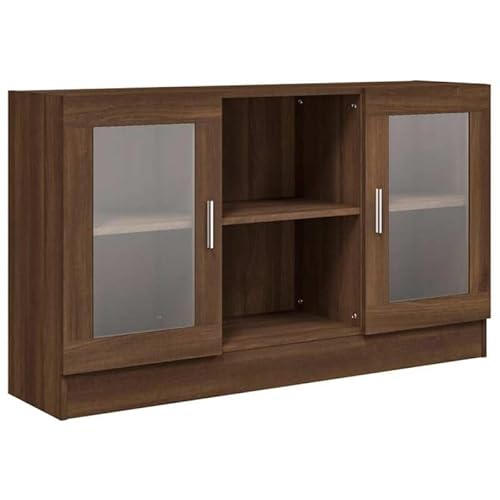 Eleganz Vitrinenschrank Braun Eichen-Optik 120x30,5x70 cm - Wohnzimmerschrank aus Holzwerkstoff & Glas - Stilvolles Möbelstück fürs Wohnzimmer von Eleganz