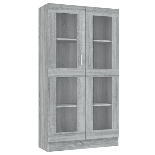 Eleganz Vitrinenschrank Grau Sonoma 82,5x30,5x150 cm - Regalsystem aus Holzwerkstoff & Glas - Moderner Aufbewahrungsschrank für Wohnzimmer & Flur - Stilvoll & Platzsparend von Eleganz