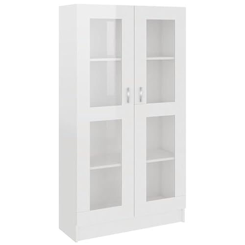 Eleganz Vitrinenschrank Hochglanz-Weiß 82,5x30,5x150 cm aus Holzwerkstoff mit Glas - Modernes Regalsystem für Wohnzimmer & Flur - Stauraum & Stil von Eleganz