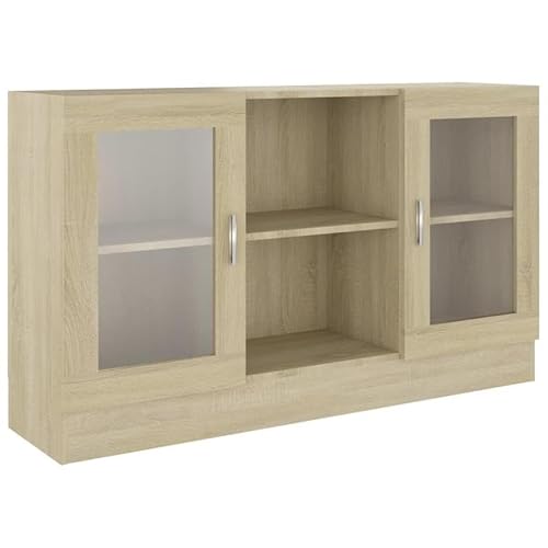 Eleganz Vitrinenschrank Sonoma-Eiche 120x30,5x70 cm aus Holzwerkstoff & Glas - Wohnzimmerschrank als stilvolles Möbel-Set für Moderne Einrichtung von Eleganz