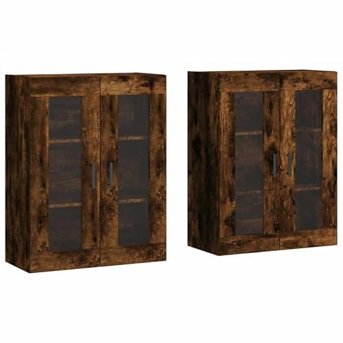 Eleganz Wandschränke 2 STK. Räuchereiche Holzwerkstoff mit Glas - Modernes Wohnzimmermöbel-Set für Stauraum & Stil | Langlebig & Platzsparend von Eleganz