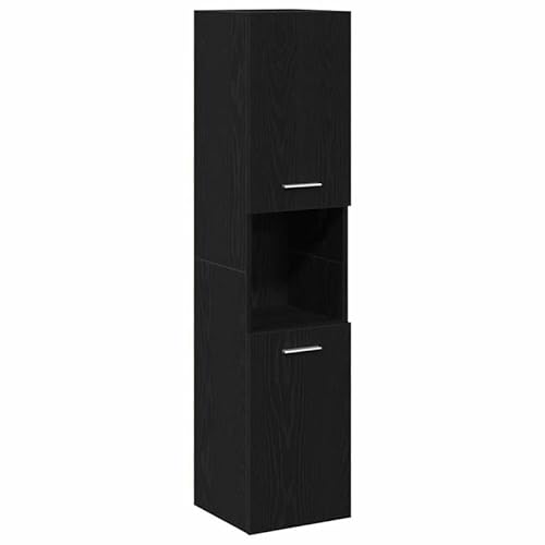 Eleganz Wandschrank Badezimmer Schwarz Eiche 30x30x130 cm aus MDF - Moderner Stauraum für Handtücher & Pflegeprodukte, Platzsparend & Langlebig von Eleganz